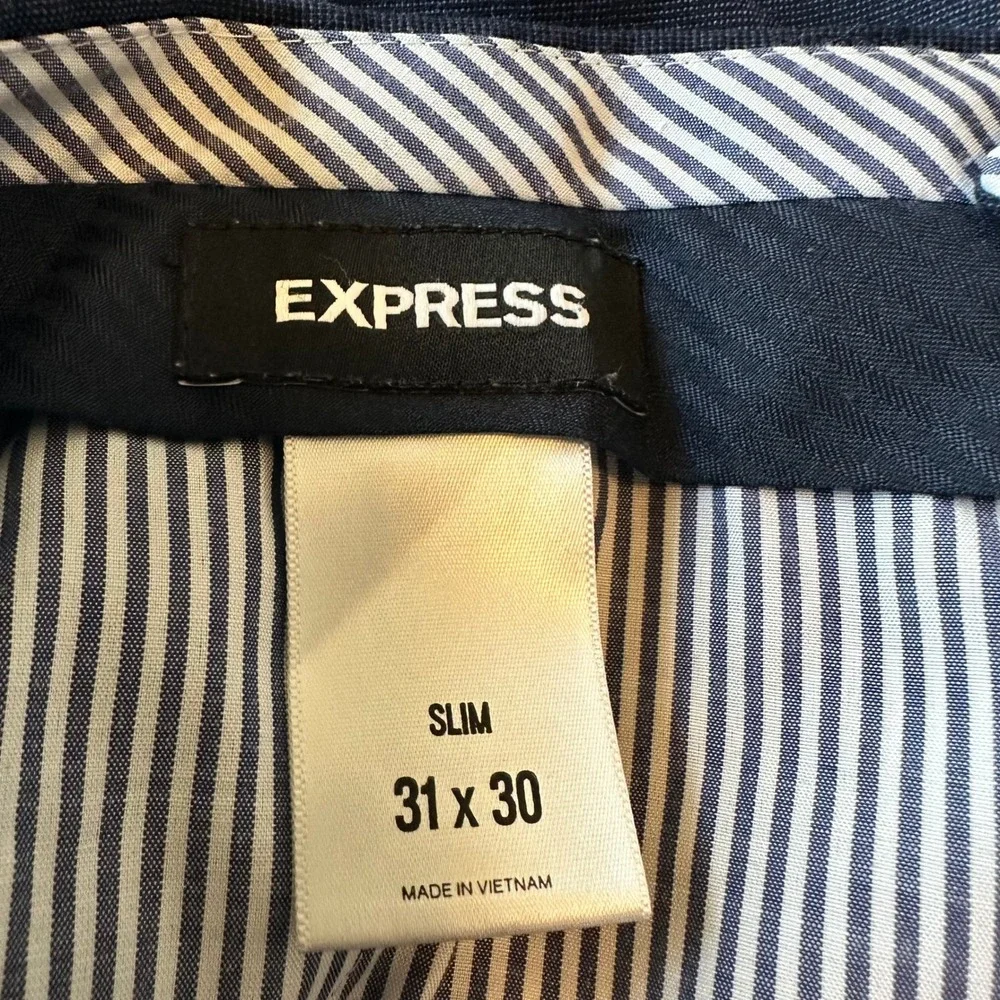 Express‎ Slim Fit Dress Pants Mens 31x30 Navy Blue Stretch Trousers RN 55285